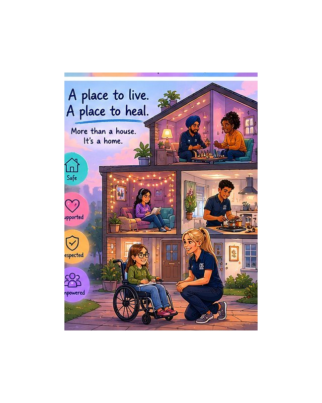 An illustrated Diverse Services home filled with warmth, life and a small community