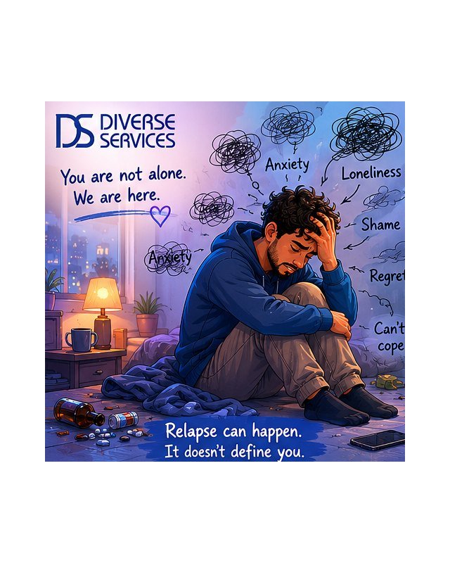 A young person sitting alone with thought clouds of anxiety, loneliness, shame and regret around them